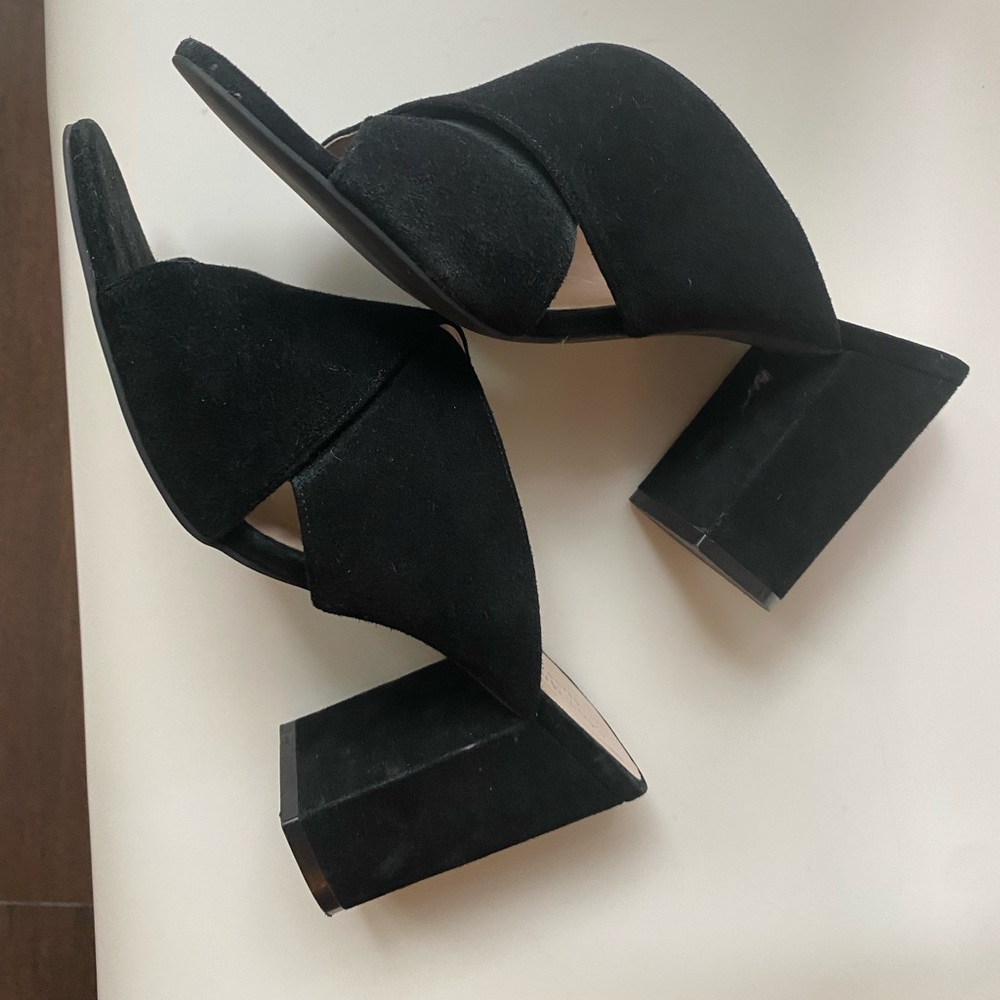 Cole Haan Women Grand Gabby Suede Block Heeled Sandal Mules 9.5 B